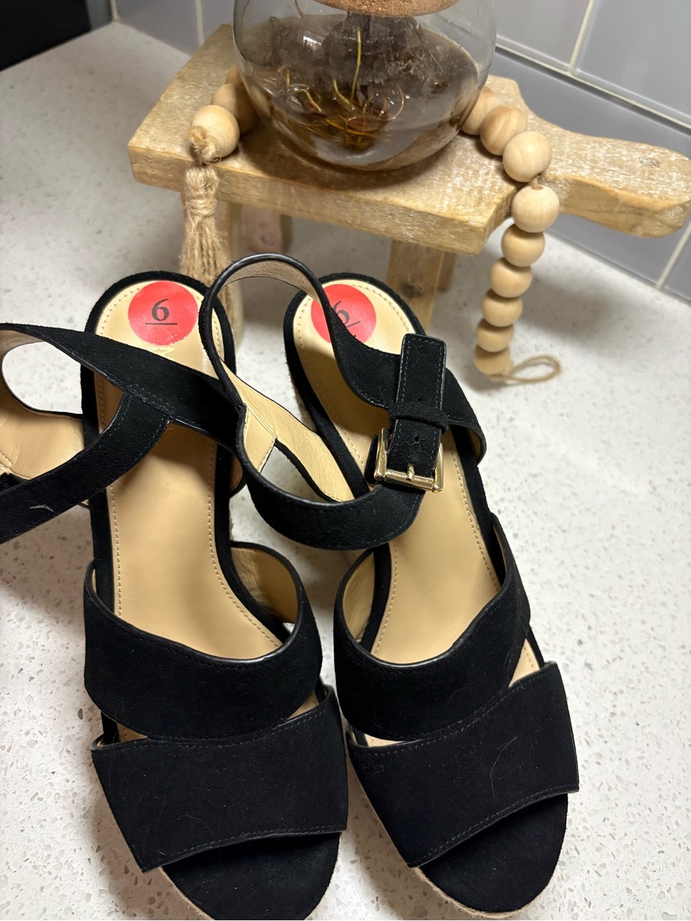 Michael Kors Black Suede Espadrille Wedge Sandals - Picture 2 of 5